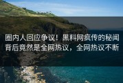 圈内人回应争议！黑料网疯传的秘闻背后竟然是全网热议，全网热议不断