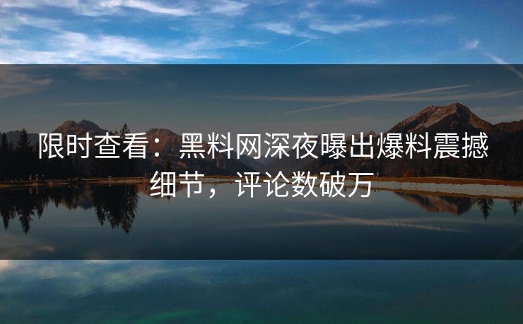 限时查看：黑料网深夜曝出爆料震撼细节，评论数破万