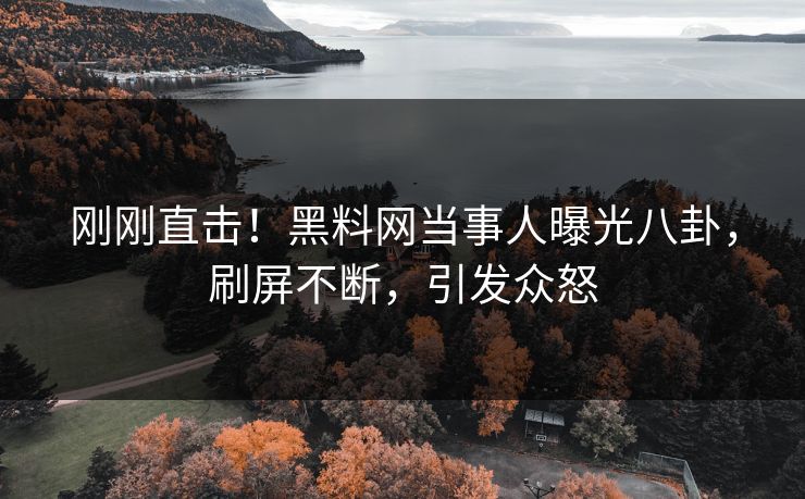 刚刚直击！黑料网当事人曝光八卦，刷屏不断，引发众怒