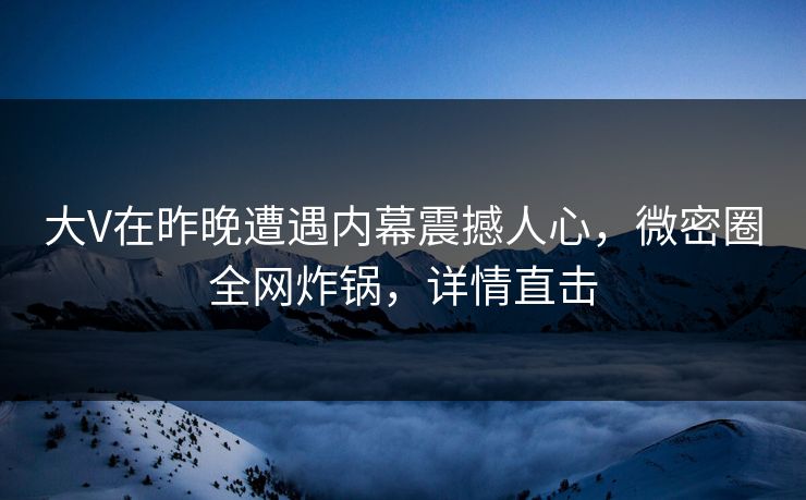 大V在昨晚遭遇内幕震撼人心，微密圈全网炸锅，详情直击