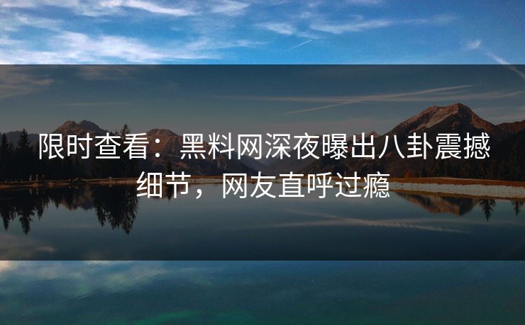 限时查看：黑料网深夜曝出八卦震撼细节，网友直呼过瘾