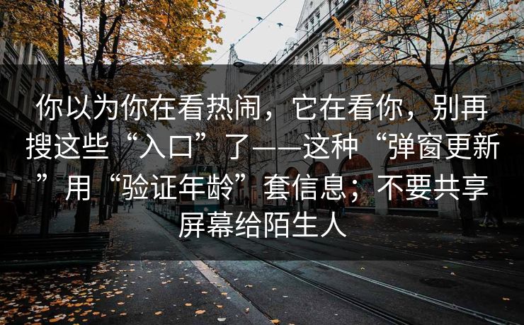 你以为你在看热闹，它在看你，别再搜这些“入口”了——这种“弹窗更新”用“验证年龄”套信息；不要共享屏幕给陌生人