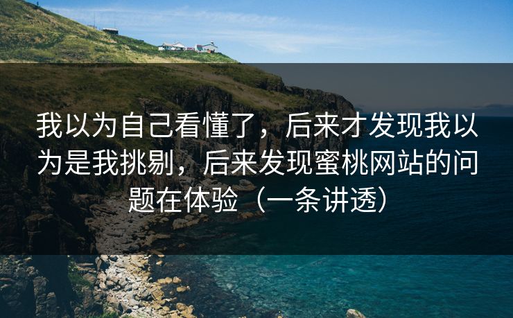 我以为自己看懂了，后来才发现我以为是我挑剔，后来发现蜜桃网站的问题在体验（一条讲透）